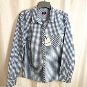 UNTUCKit NWT Women’s Blue White Gingham Button-Down Shirt, Size 12 100% Cotton